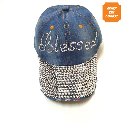Diamante denim "Blessed" hat - Print the Goods
