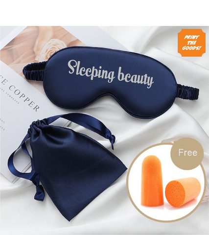 Navy satin sleep mask with pouch - Print the Goods