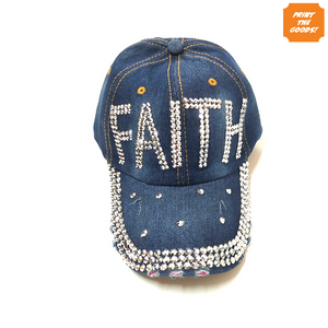 Diamante denim "Faith" hat - Print the Goods