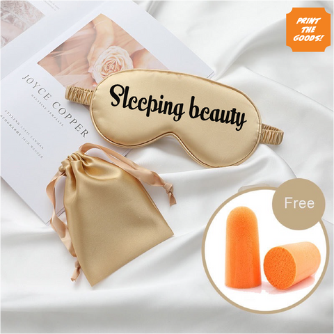 Gold satin sleep mask with pouch - Print the Goods