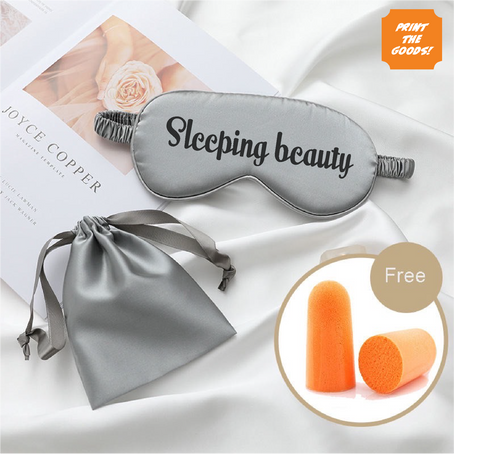 Grey satin sleep mask with pouch - Print the Goods