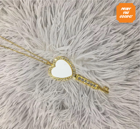 Gold Heart key diamante pendant chain - Print the Goods