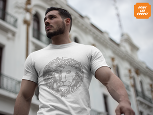 White T- Shirt with Silver Lion design - Print the Goods
