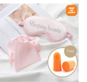 Pink satin sleep mask with pouch - Print the Goods
