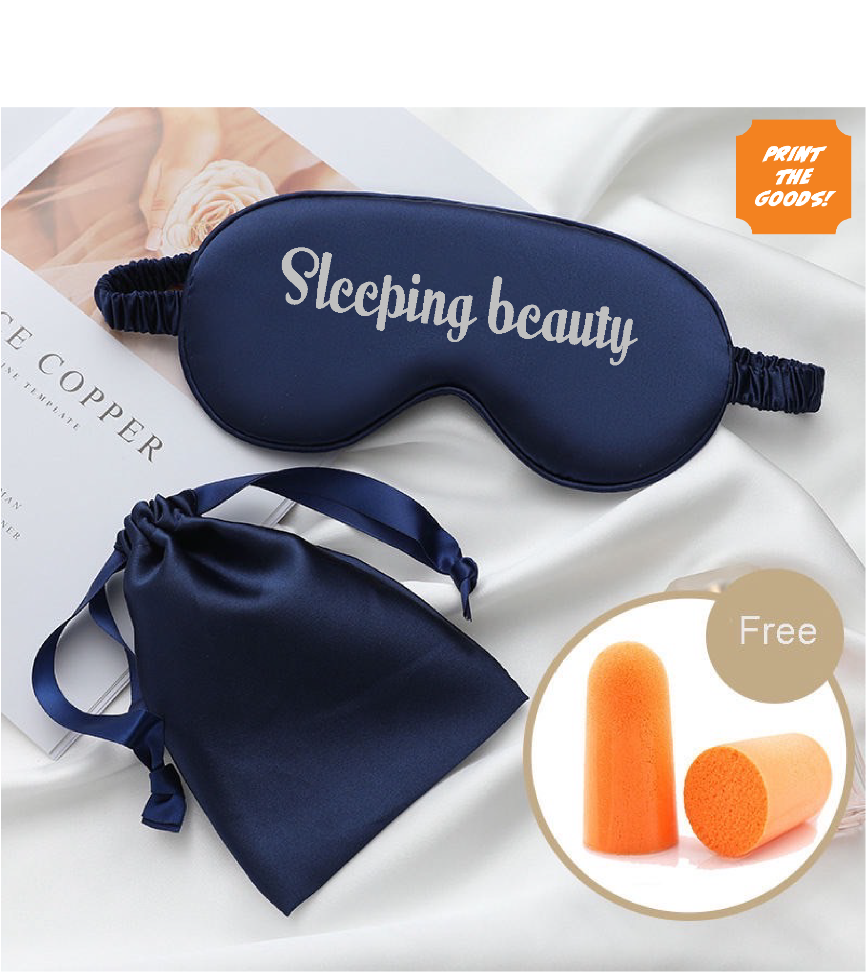 Navy satin sleep mask with pouch