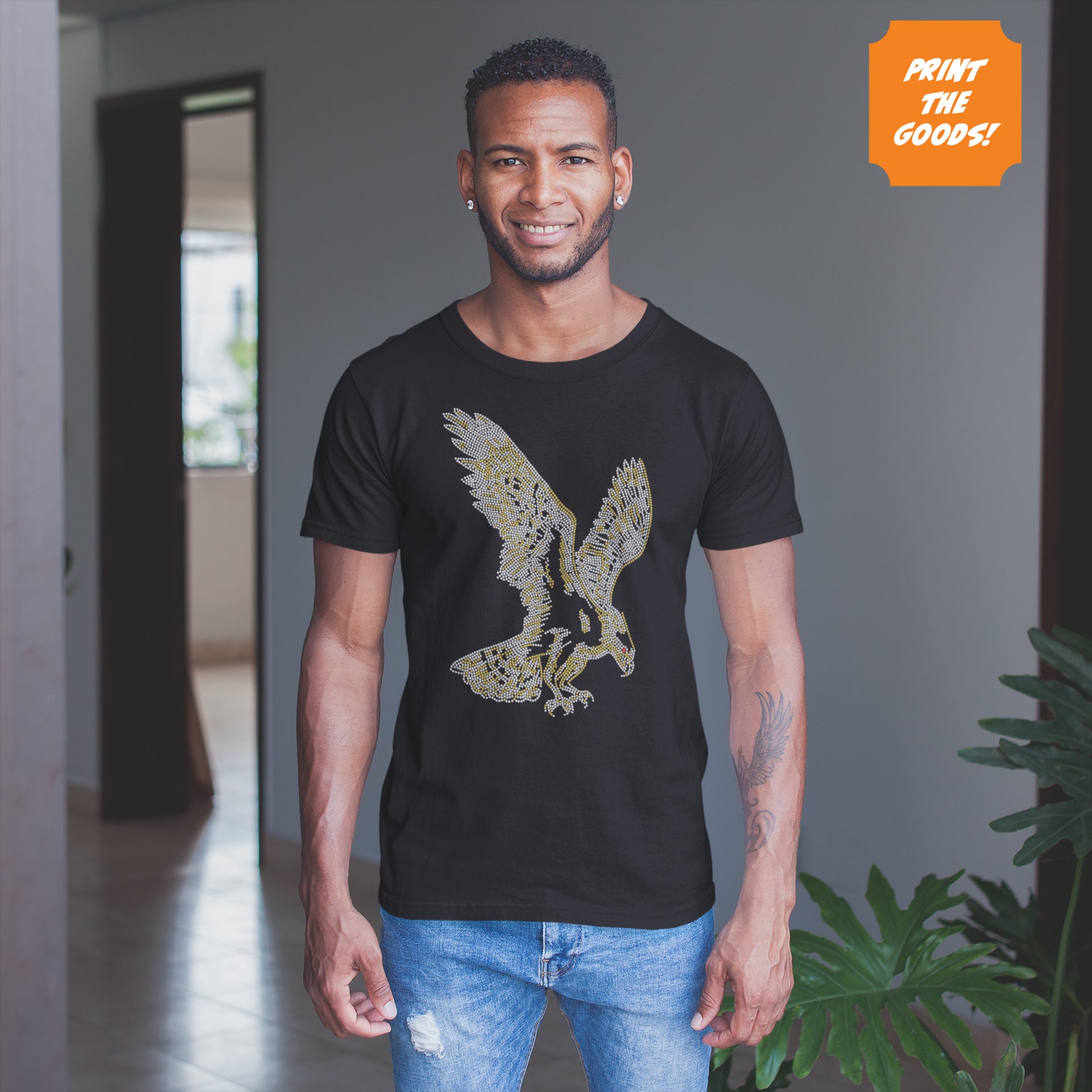Black Eagle Fitted Diamante T-Shirt - Print the Goods