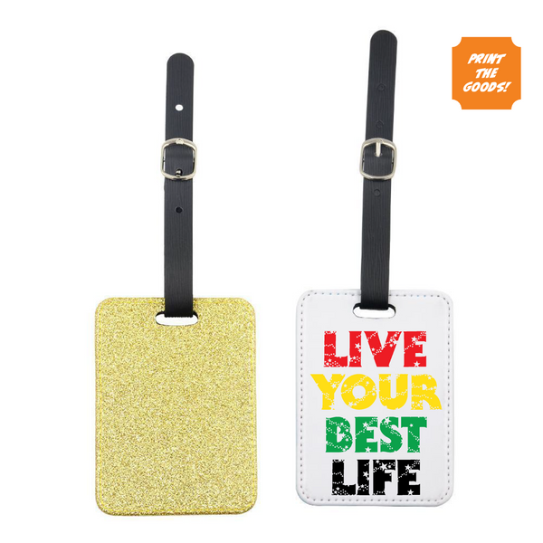 Gold glitter luggage tags