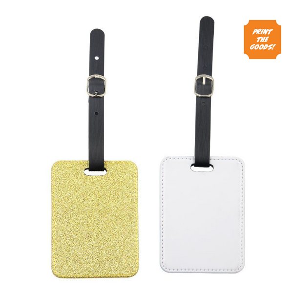 Gold glitter luggage tags
