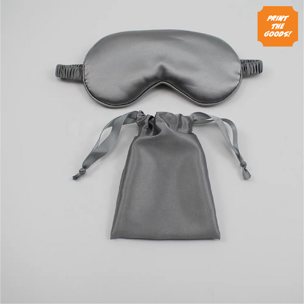 Grey satin sleep mask with pouch