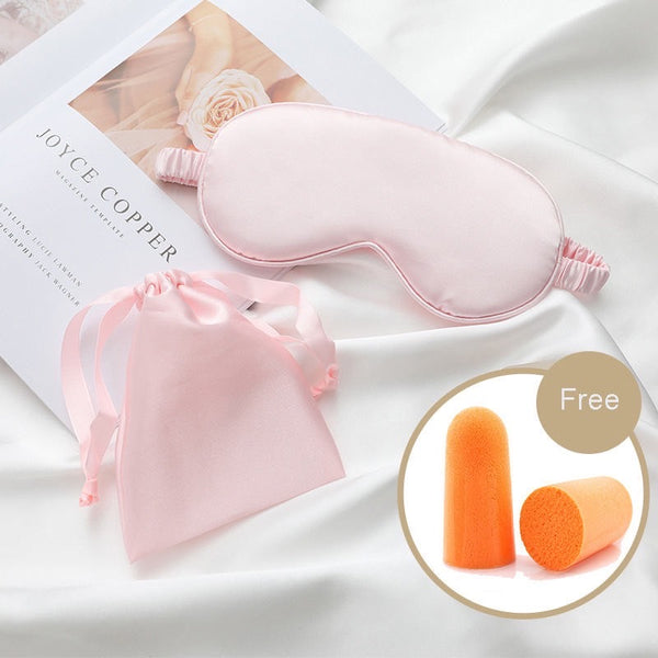 Pink satin sleep mask with pouch