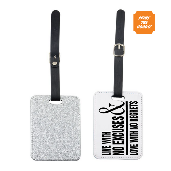 Silver glitter luggage tags