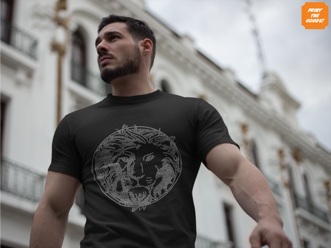 Black Body Hugger Shirt with Silver Lion Print