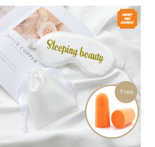 White satin sleep mask with pouch
